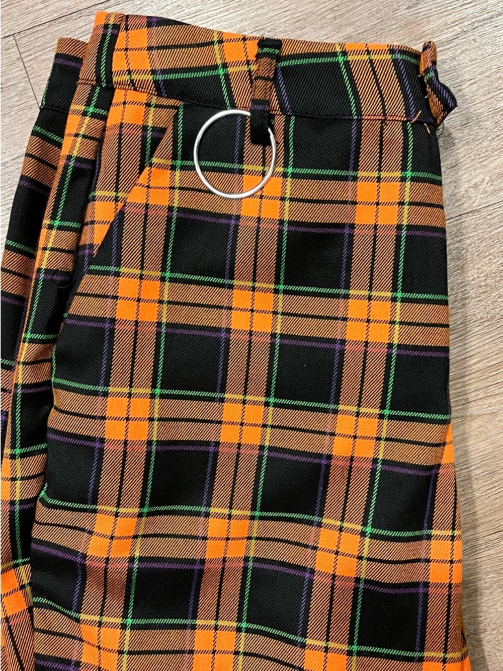 Hot Topic Black & Orange Plaid Trousers Size L - Picture 8 of 10